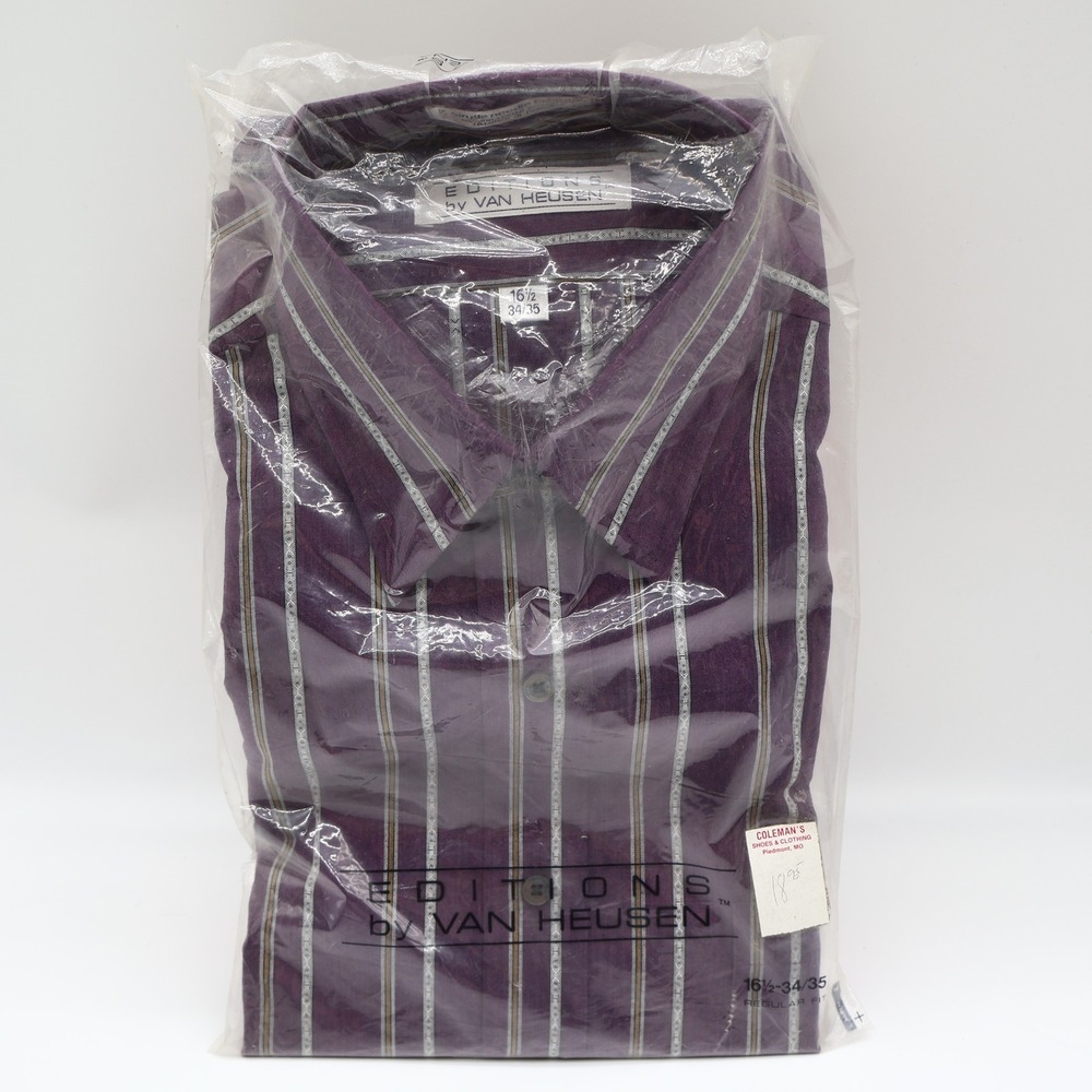 Van Heusen Editions Dress Shirt Mens 16.5 34/35 Purple Geometric Stripe New